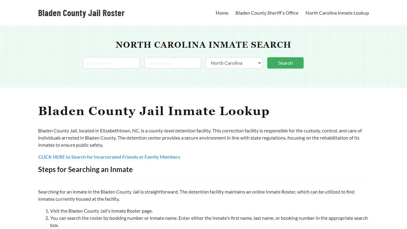 Bladen County Jail Roster Lookup, NC, Inmate Search