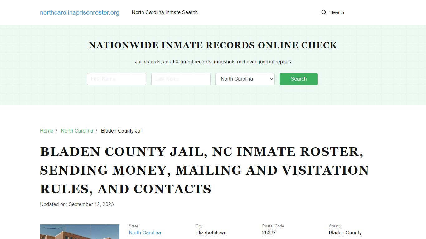 Bladen County Jail, NC: Offender Search, Visitations & Contact Info